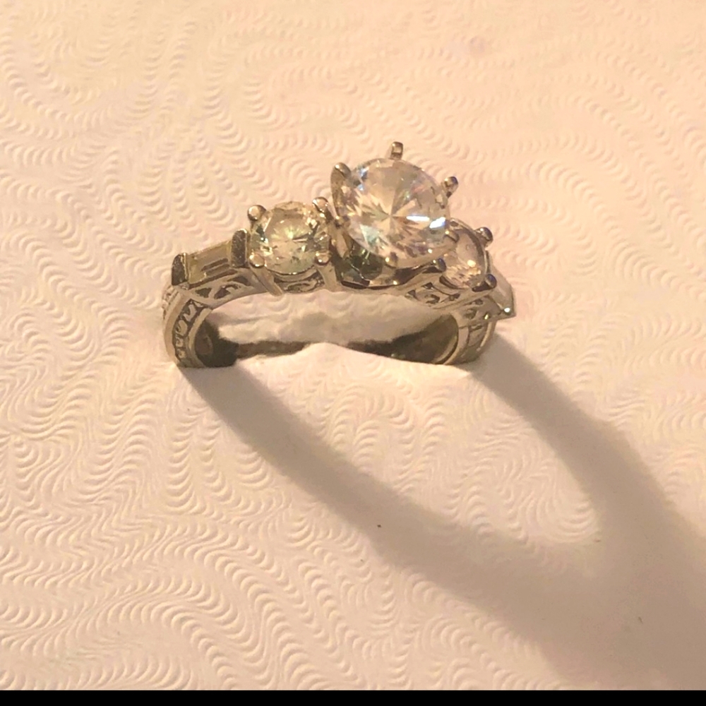10k vintage white gold cz ring